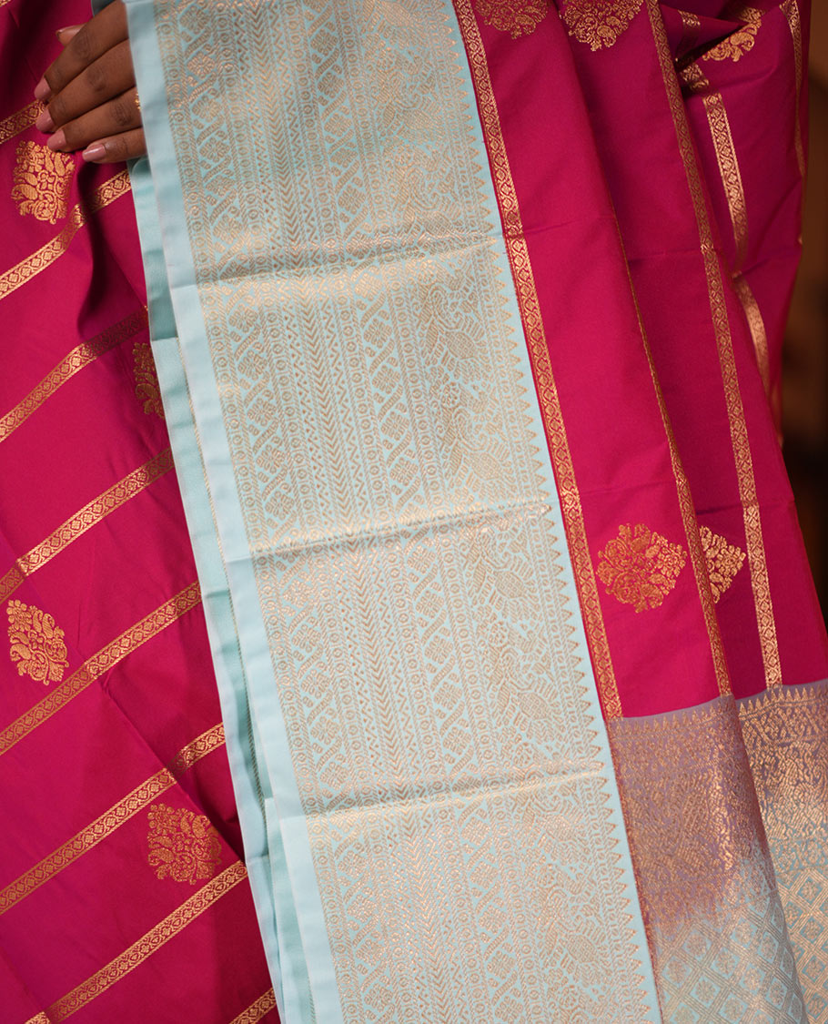 Dark Pink Zari Design Budget Silk Saree, Contrast Traditional Border, Contrast Blouse