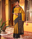 Mehendi Green Striped Mayuri Lite Silk Mix Contrast Border, Blouse