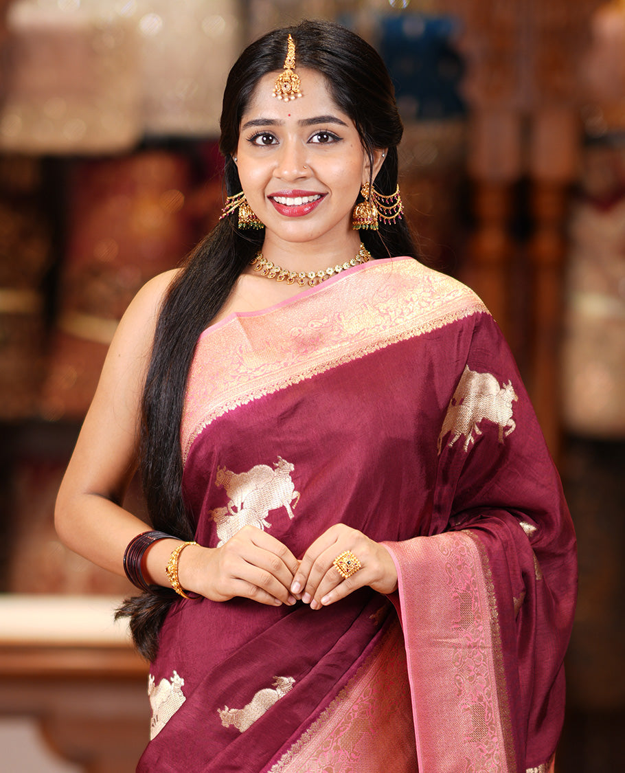Coffee Brown Semi Raw Silk Saree