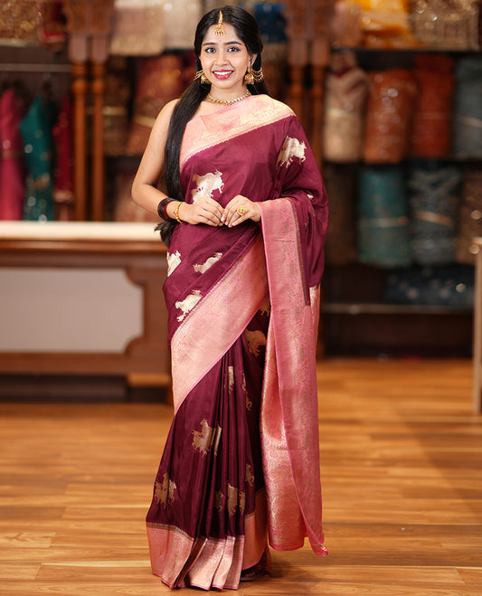 Coffee Brown Semi Raw Silk Saree