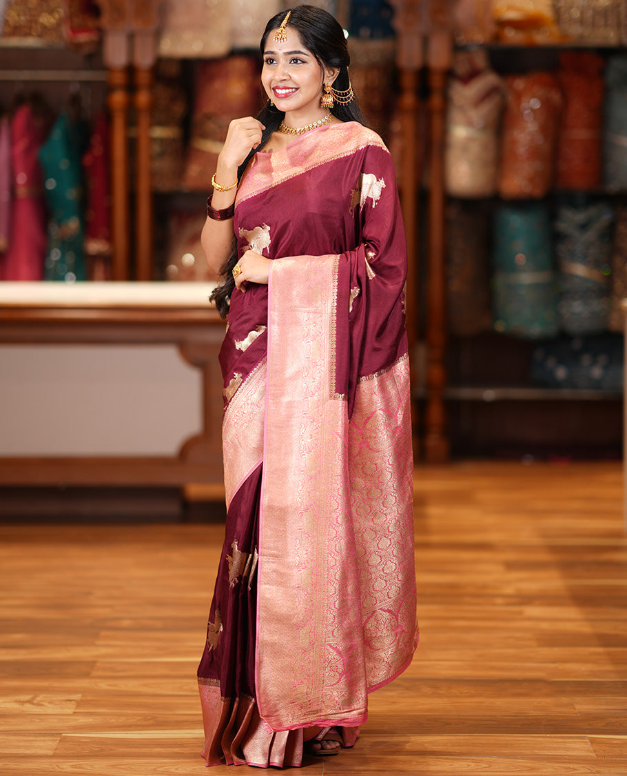 Coffee Brown Semi Raw Silk Saree