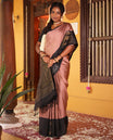 Onion Pink-Black Striped Mayuri Lite Silk Mix Saree
