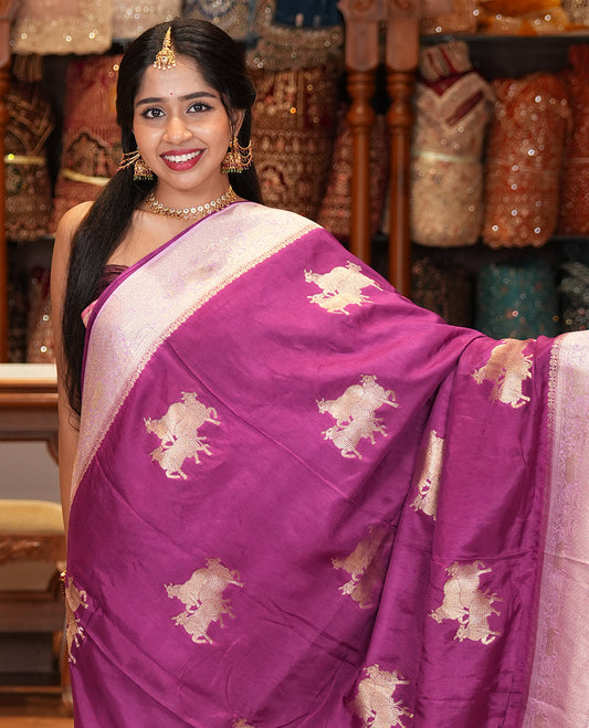 Lavender Semi Raw Silk Saree