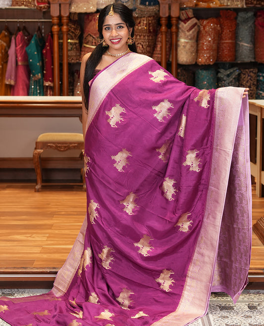 Lavender Semi Raw Silk Saree