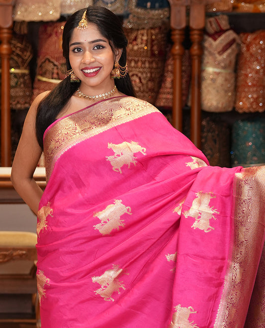 Rani Pink Semi Raw Silk Saree