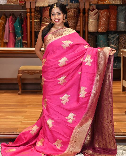 Rani Pink Semi Raw Silk Saree