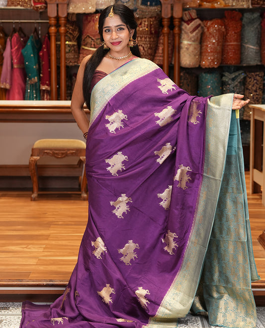 Dark Purple Semi Raw Silk Saree