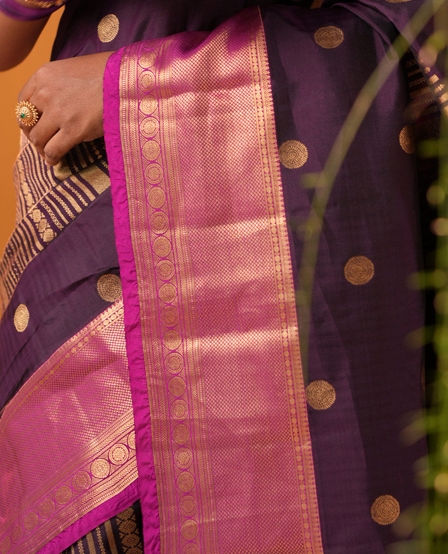 Purple-Magenta Zari Design Vasundhara Lite SilkMix Saree,Contrast Traditional Border,Contrast Blouse