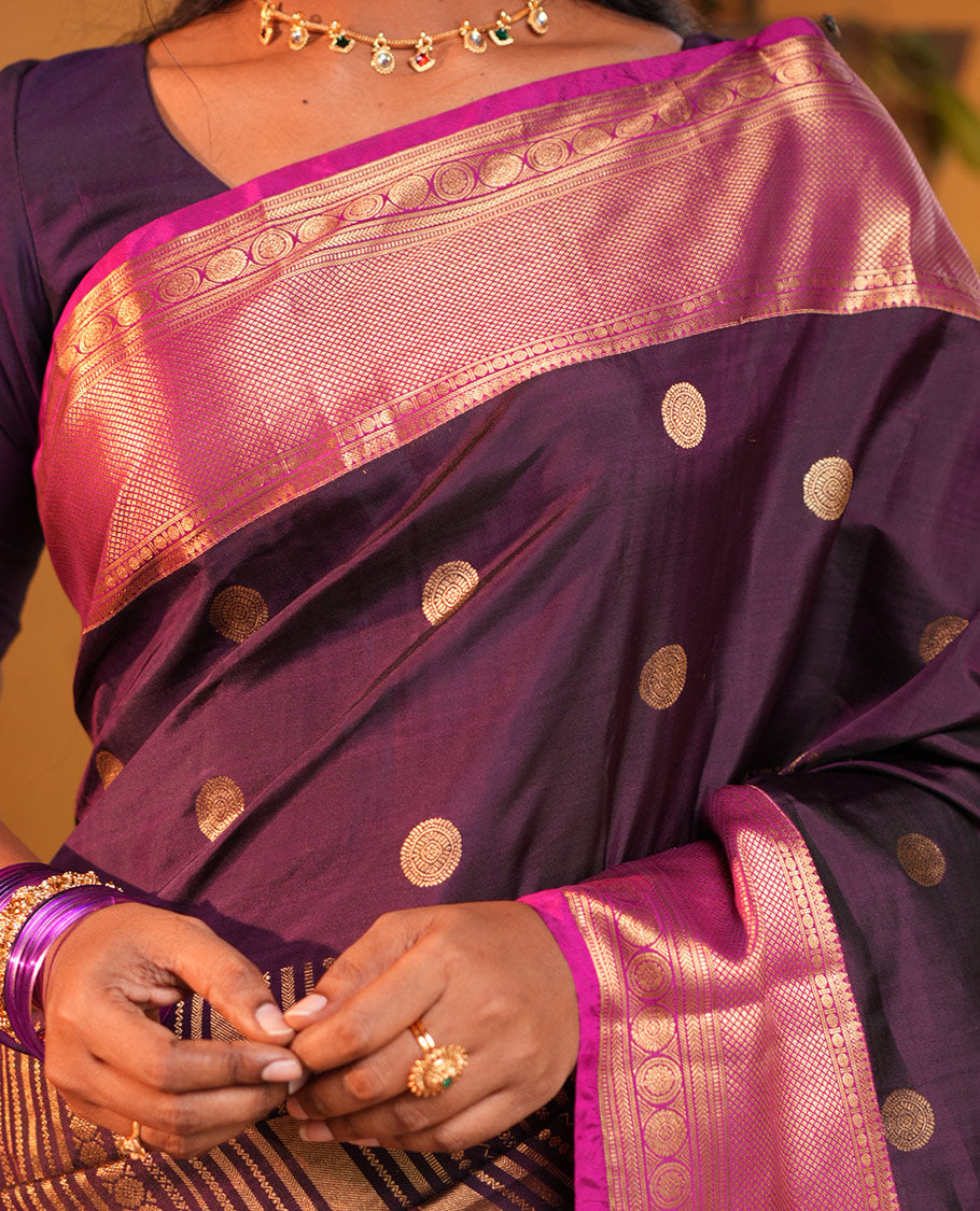 Purple-Magenta Zari Design Vasundhara Lite SilkMix Saree,Contrast Traditional Border,Contrast Blouse