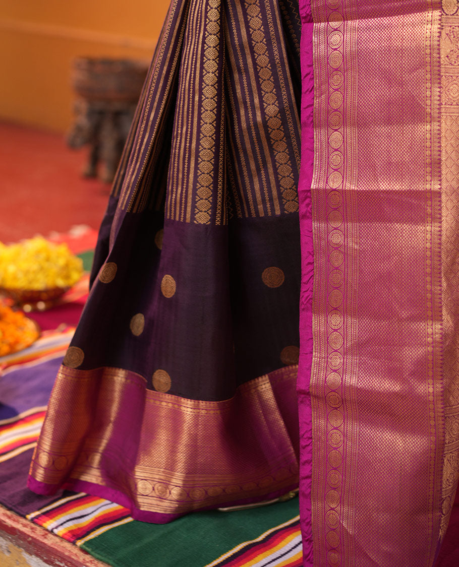 Purple-Magenta Zari Design Vasundhara Lite SilkMix Saree,Contrast Traditional Border,Contrast Blouse