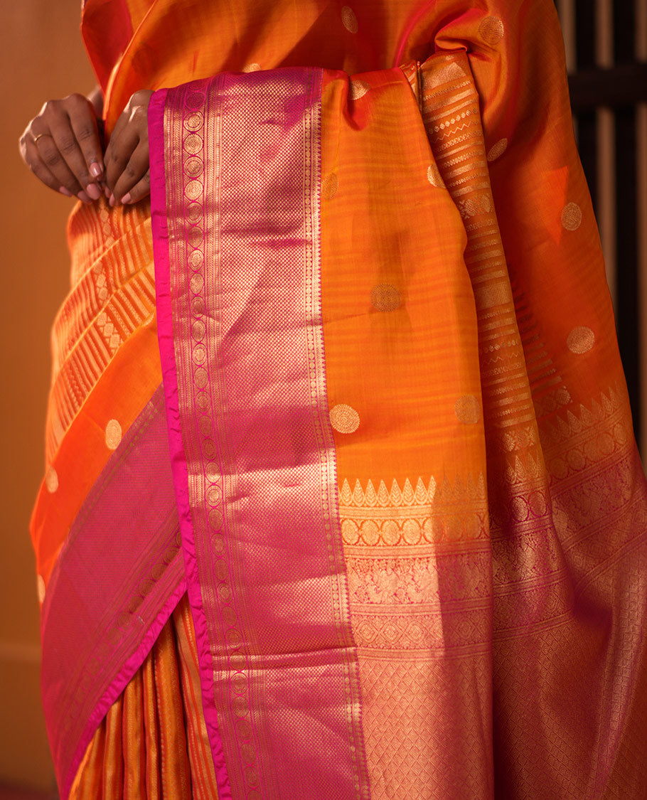 Pink-Orange Zari Design Vasundhara Lite Silk Mix Saree, Contrast Traditional Border, Contrast Blouse