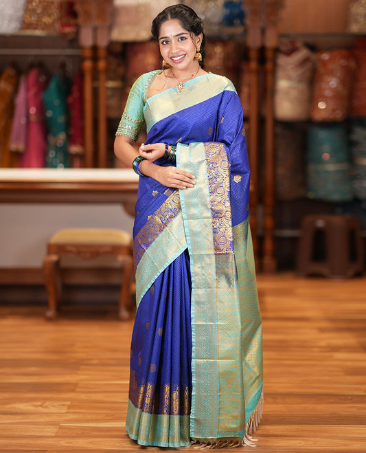 Ink Blue-Pale Green Budget Silk Saree