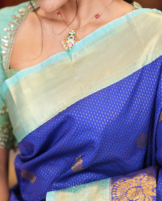Ink Blue-Pale Green Budget Silk Saree