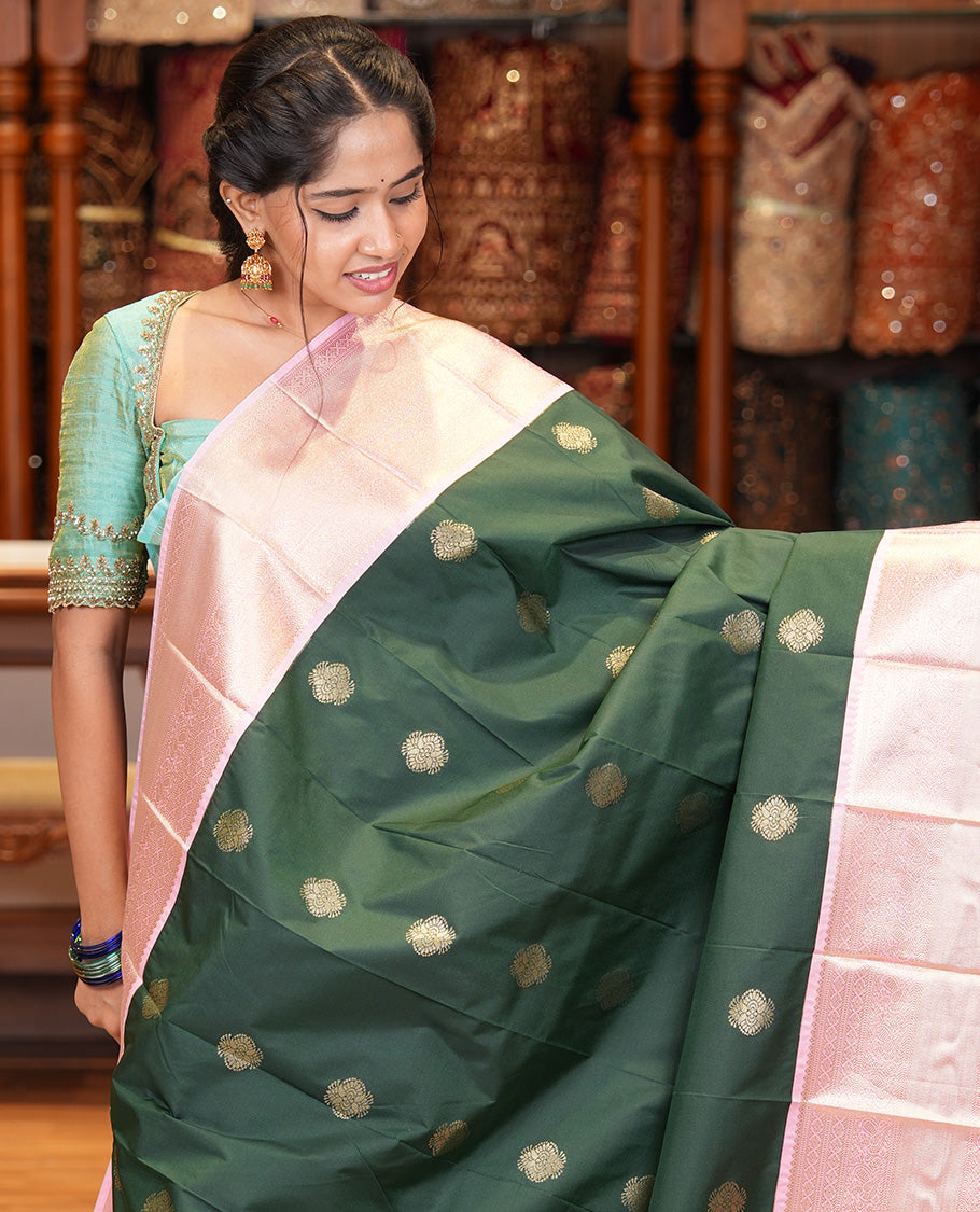 Dark Green-Light Pink Budget Silk Saree