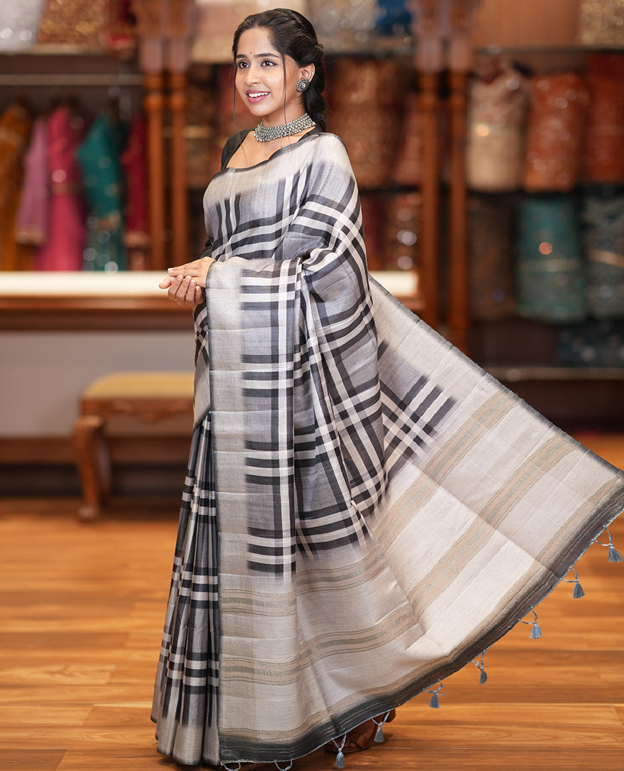 Grey Fancy Tussar Silk Saree