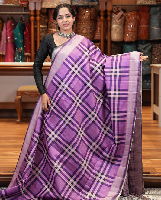 Lavender Fancy Tussar Silk Saree
