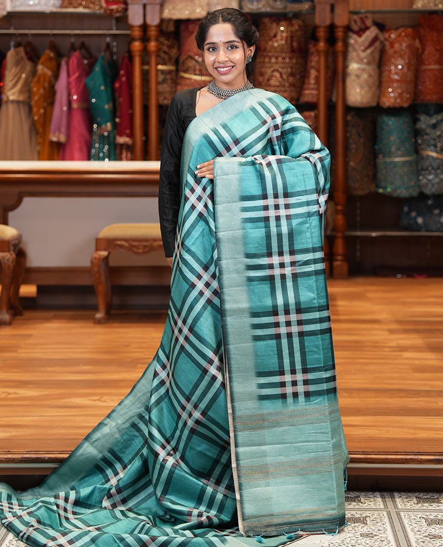 Rama Blue Fancy Tussar Silk Saree