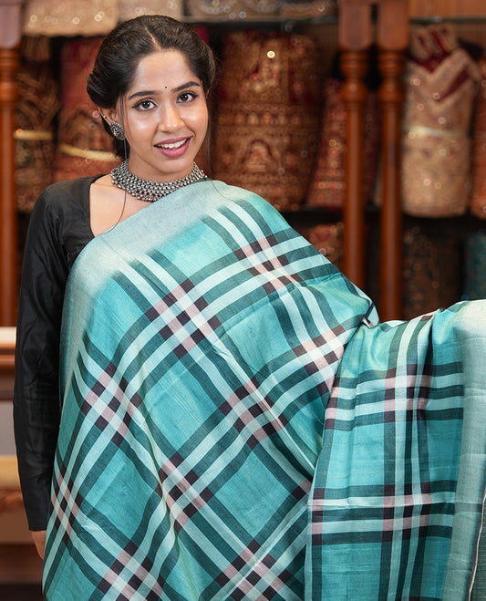 Rama Blue Fancy Tussar Silk Saree