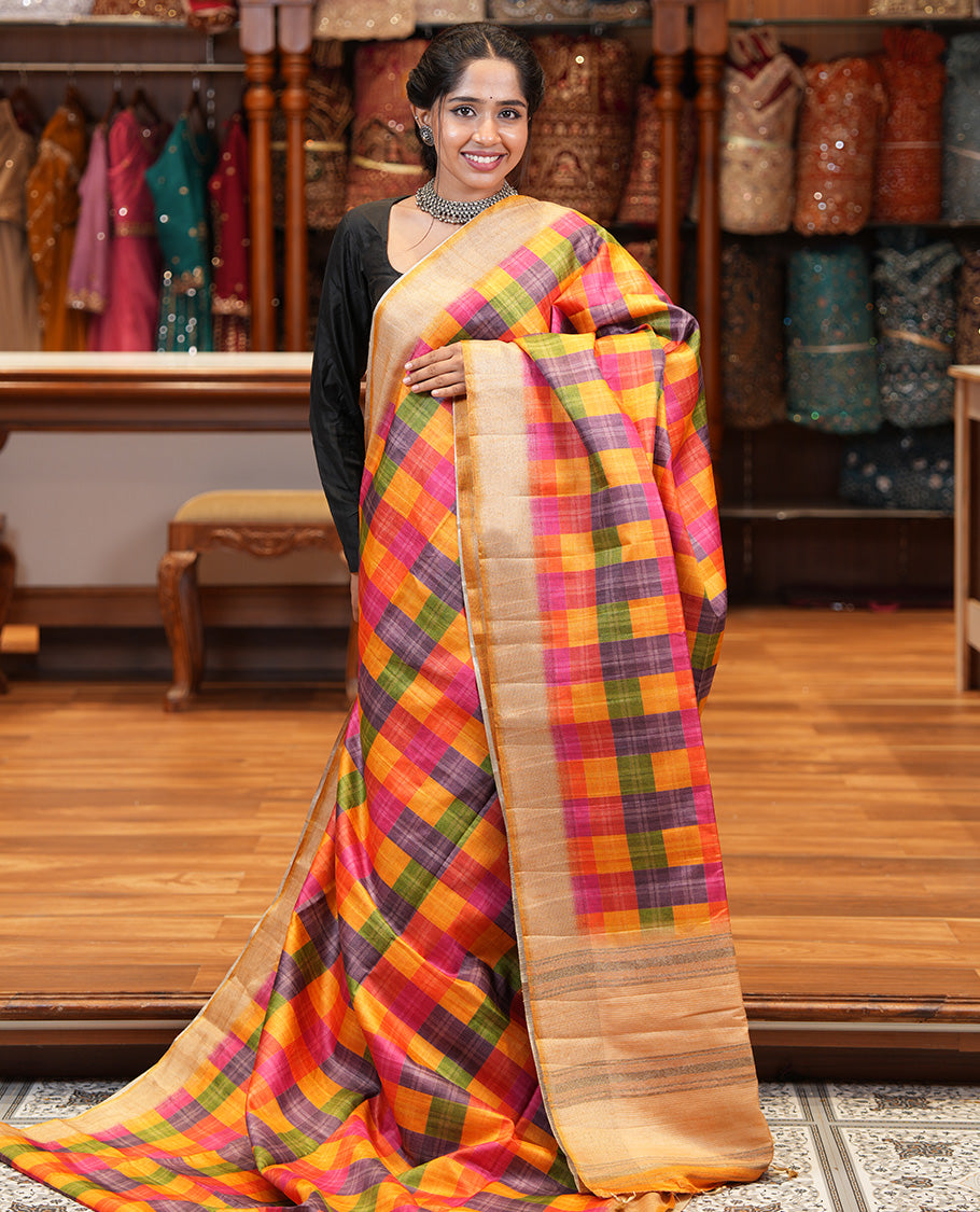 Mustard Fancy Tussar Silk Saree