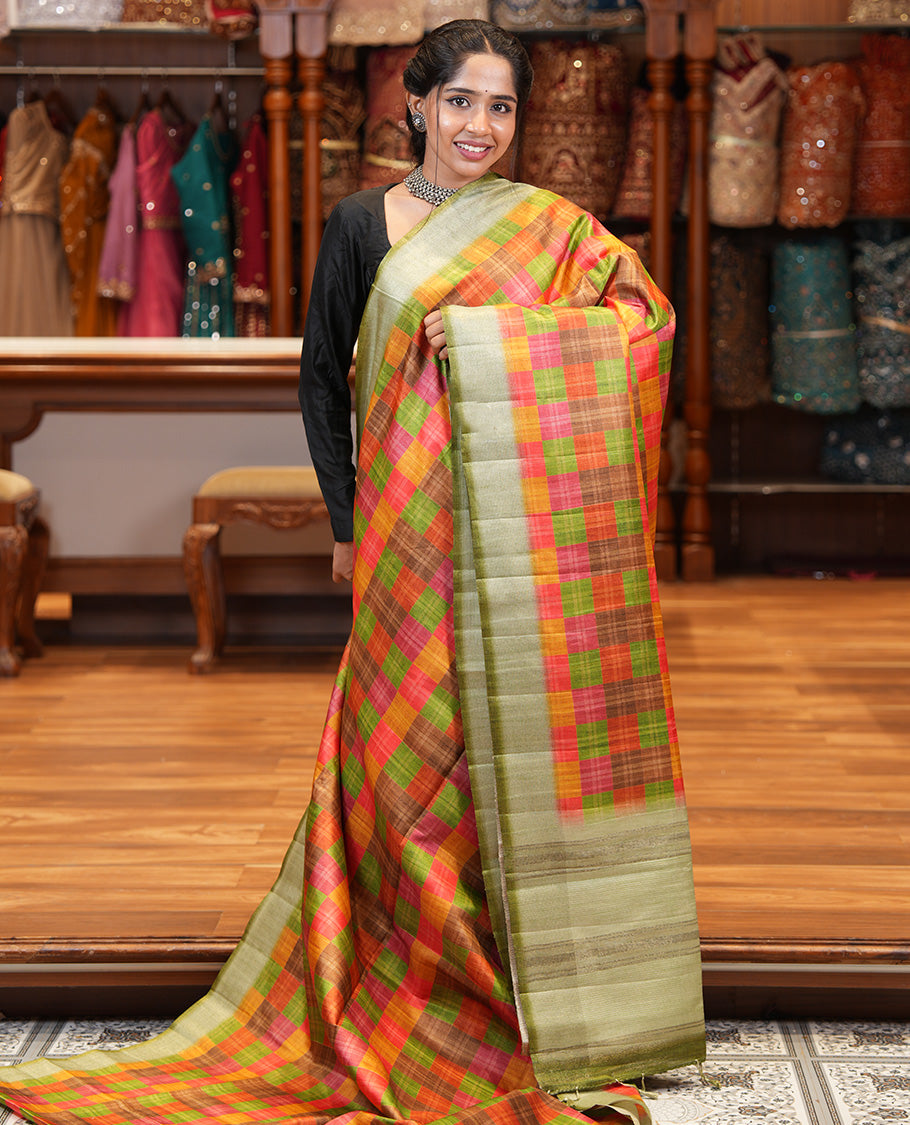 Olive Green Fancy Tussar Silk Saree