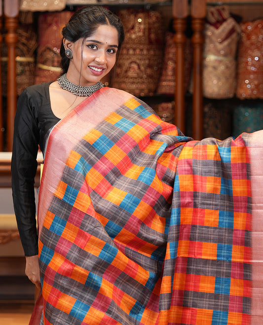 Pink Fancy Tussar Silk Saree