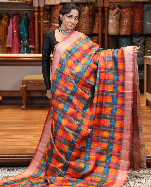 Pink Fancy Tussar Silk Saree