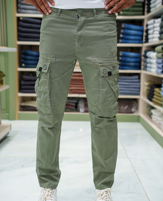 Light Green Plain Cotton Cargo Trousers Comes with Straight Fit and Regular Length