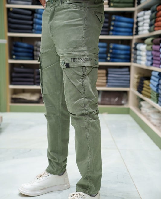 Light Green Plain Cotton Cargo Trousers Comes with Straight Fit and Regular Length