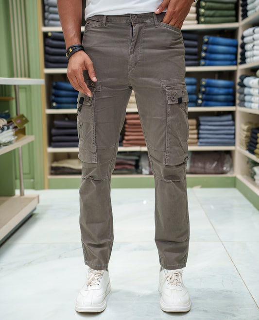 Brown Plain Cotton Cargo Trousers Comes with Straight Fit and Regular Length