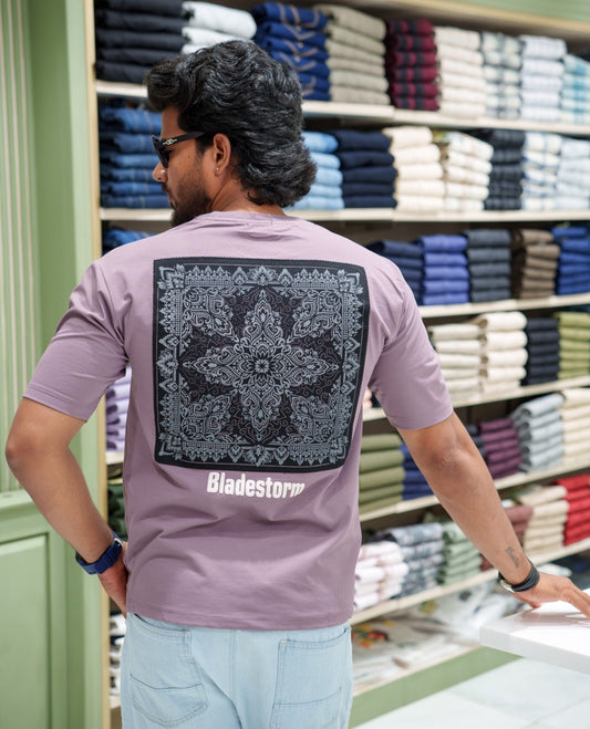 Purple Cotton-Blended T-shirt, Comes with a Unique Back Print, Half-sleeves, Crew Neck, Oversized Fit, and Regular Length 