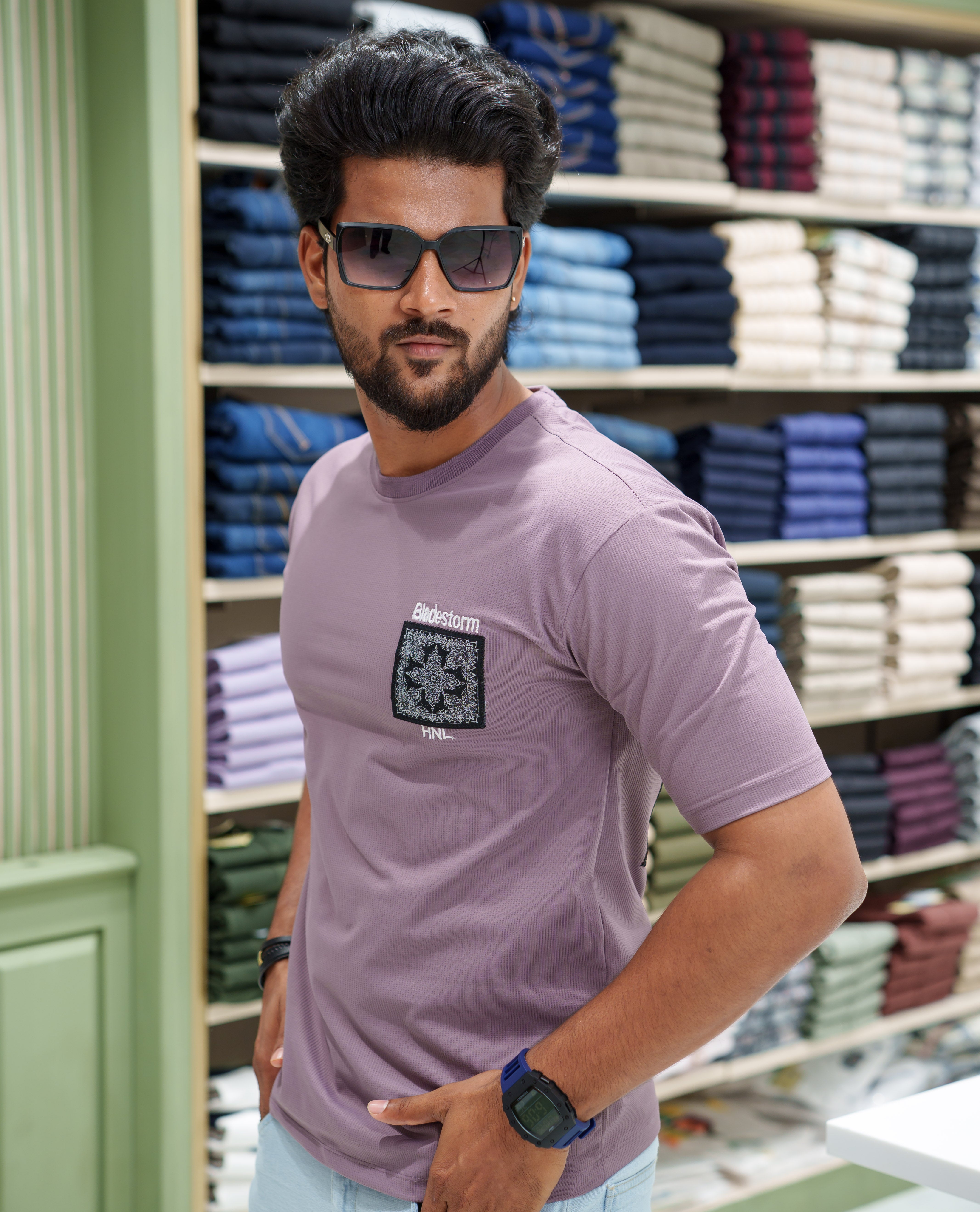 Purple Cotton-Blended T-shirt, Comes with a Unique Back Print, Half-sleeves, Crew Neck, Oversized Fit, and Regular Length 