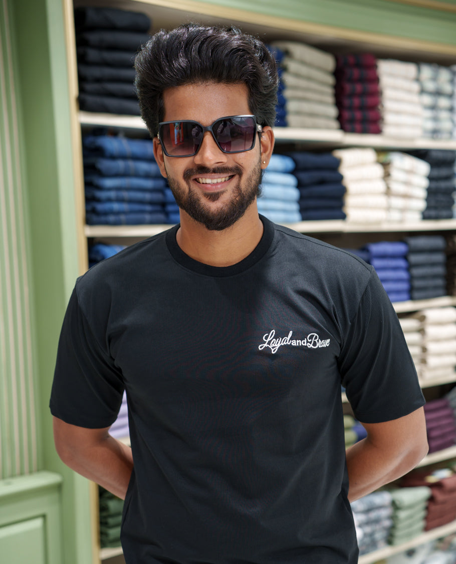 Black Cotton-Blended T-shirt, Comes with a Unique Back Print, Half-sleeves, Crew Neck, Oversized Fit, and Regular Length