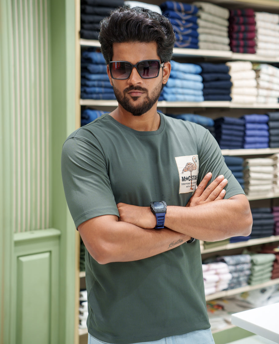 Grey Cotton-Blended T-shirt, Comes with a Unique Back Print, Half-sleeves, Crew Neck, Oversized Fit, and Regular Length