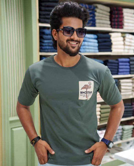 Grey Cotton-Blended T-shirt, Comes with a Unique Back Print, Half-sleeves, Crew Neck, Oversized Fit, and Regular Length 
