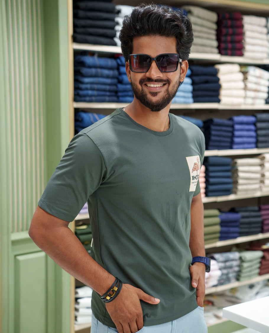Grey Cotton-Blended T-shirt, Comes with a Unique Back Print, Half-sleeves, Crew Neck, Oversized Fit, and Regular Length