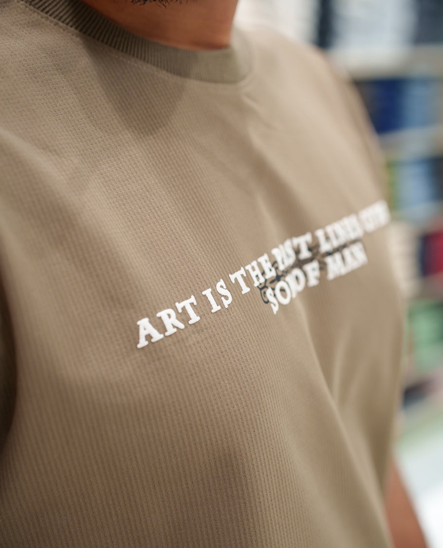 Brown Cotton-Blended T-shirt, Comes with a Unique Back Print, Half-sleeves, Crew Neck, Oversized Fit, and Regular Length 