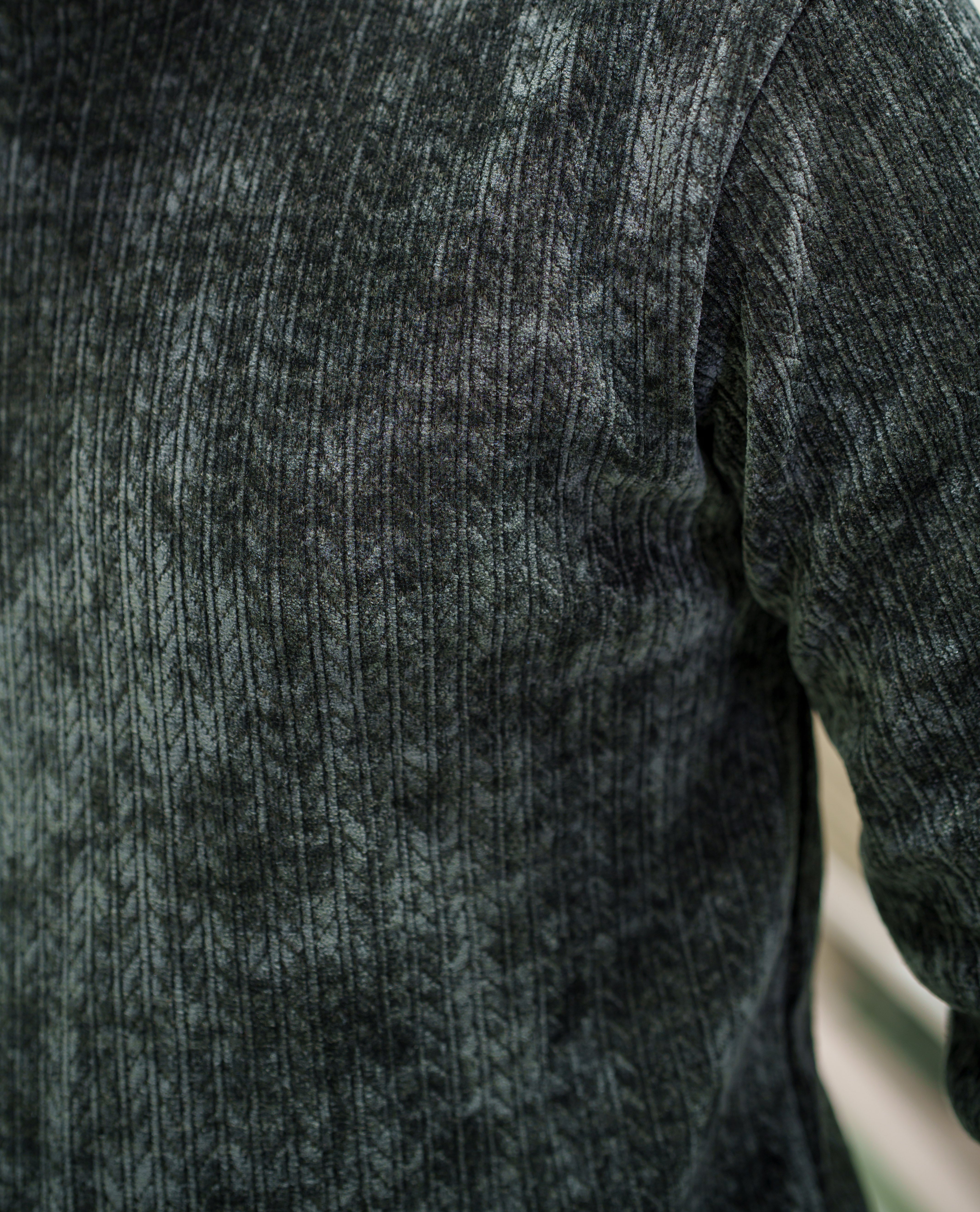 Green Corduroy T-Shirt, Comes with Geometric Textures, a Crew-Neck, Full Sleeves, Slim Fit, and Regular Length