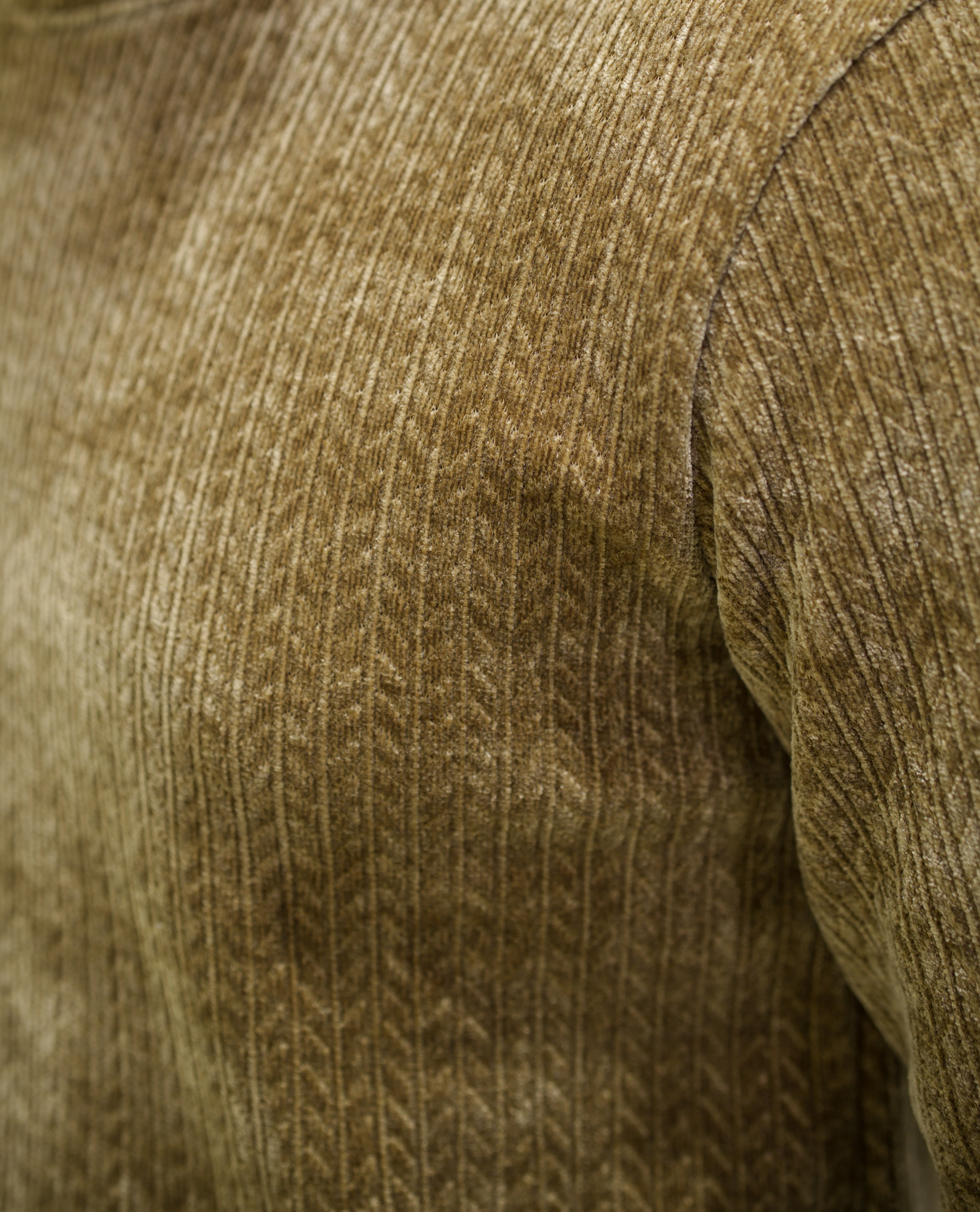 Mehendi Corduroy T-Shirt, Comes with Geometric Textures, a Crew-Neck, Full Sleeves, Slim Fit, and Regular Length