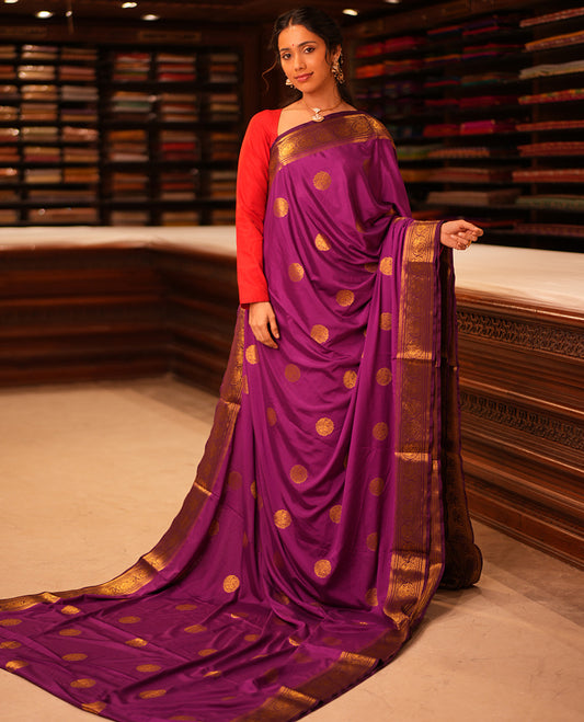 Vadamalli Elephant Buttas Fancy Mysore Silk Saree, Contrast Elephant Border, Contrast Blouse