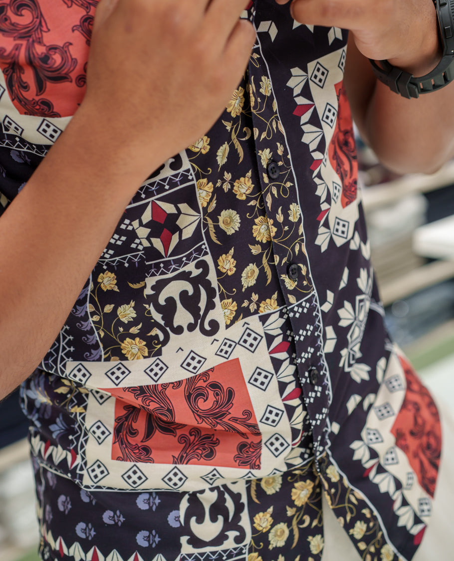 Multi-color Cotton-Blended Casual Shirt Comes with Intricate Print, Spread Collar, Half Sleeves, Regular Fit, and Regular Length