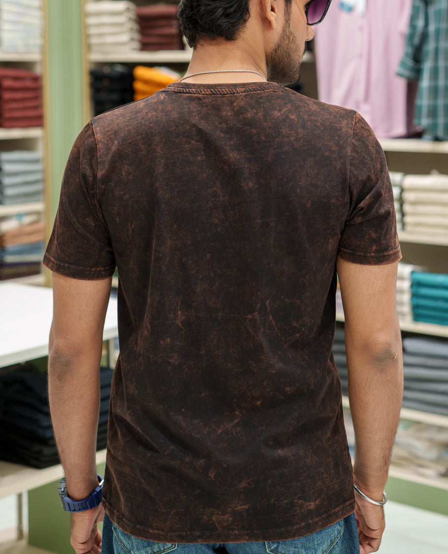 Black Cotton-Blended Acid-Washed Oversized T-Shirt Comes with a Typographic-Embossed, a Crew Neck, Half Sleeves, and Regular Length