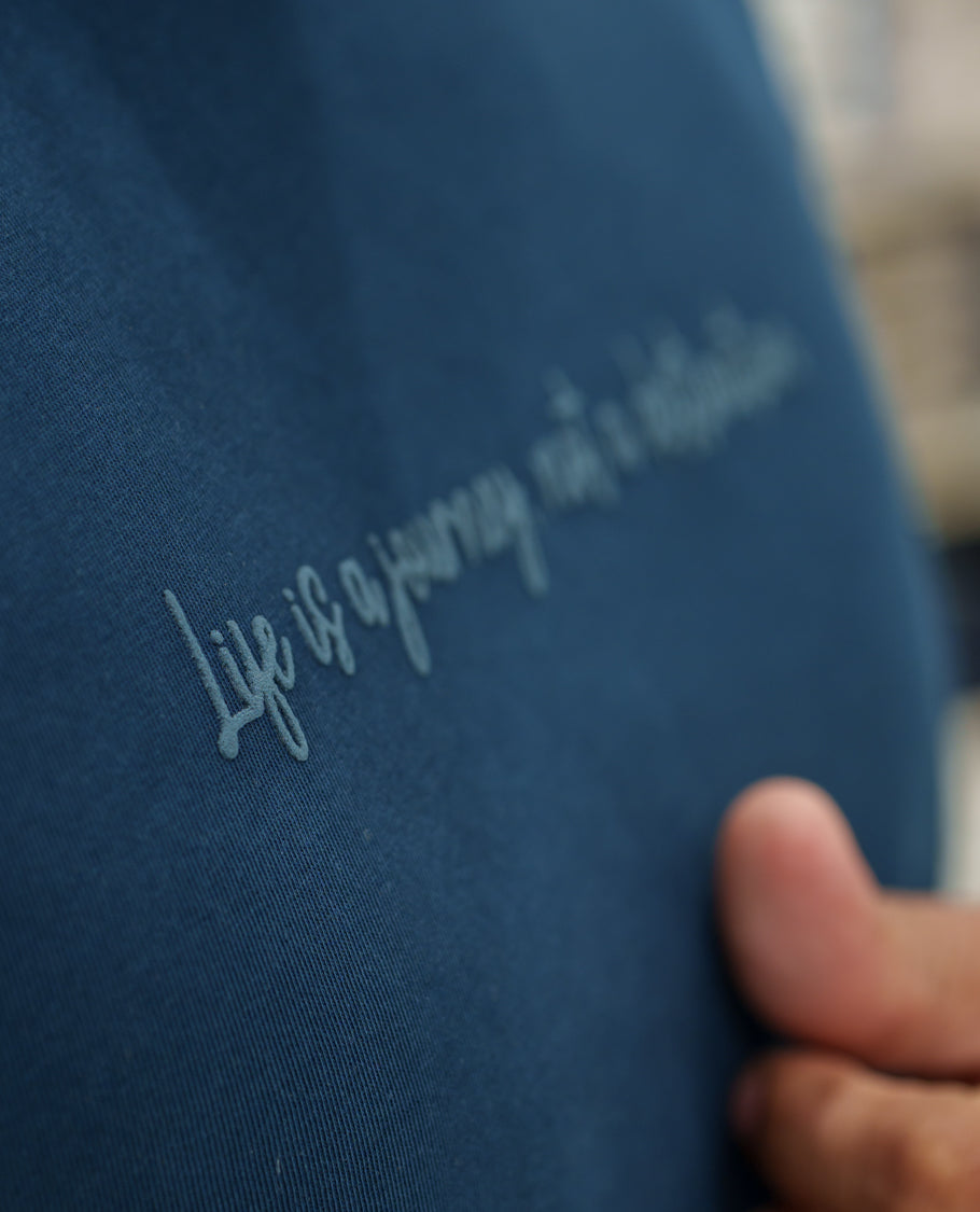 Navy Cotton-Blended Ombre-Dyed T-Shirt Comes with Typographic Print, Crew Neck, Half Sleeves, Slim Fit, and Regular Length