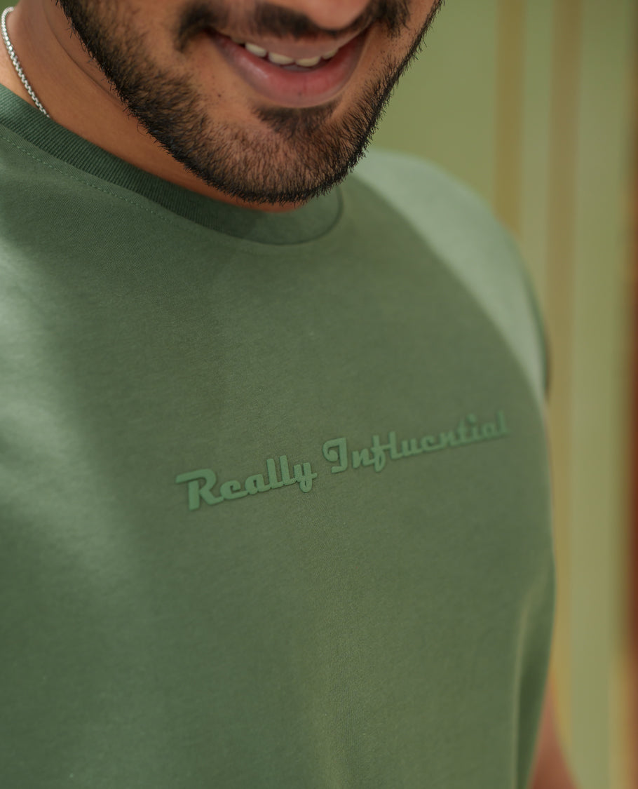 Green Cotton-Blended Ombre-Dyed T-Shirt Comes with Typographic Print, Crew Neck, Half Sleeves, Slim Fit, and Regular Length