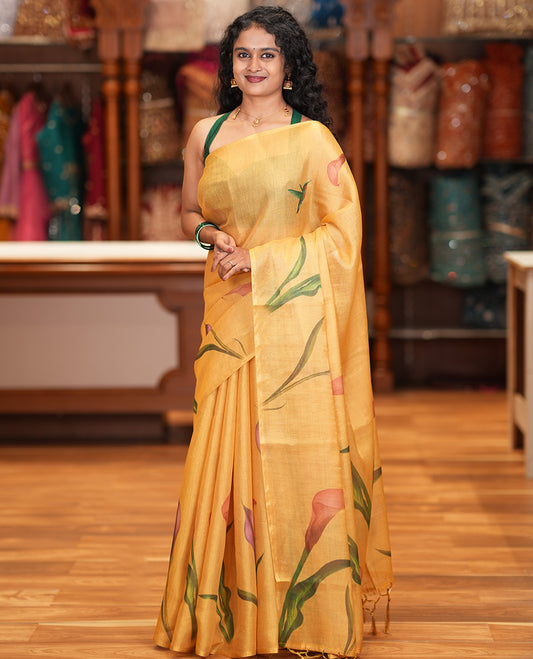 Borderless Yellow Tissue Cotton Saree