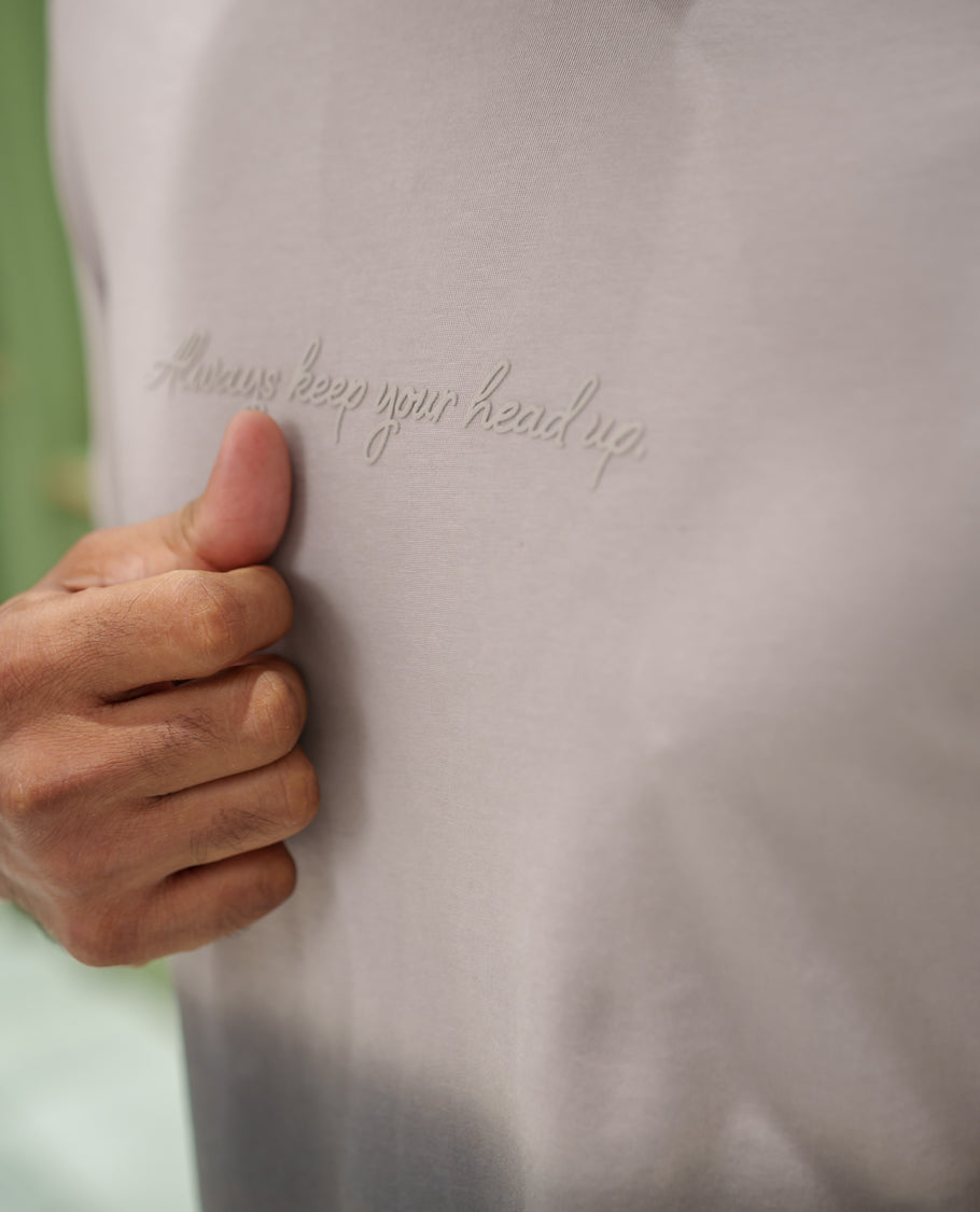 Grey Cotton-Blended Ombre-Dyed T-Shirt Comes with Typographic Print, Crew Neck, Half Sleeves, Slim Fit, and Regular Length