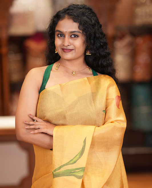Borderless Yellow Tissue Cotton Saree
