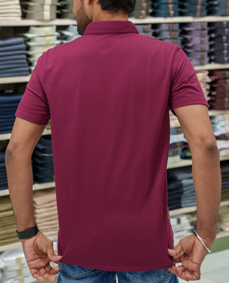 Red Cotton-Blended Casual Shirt Comes with Floral-Themed Thread Embroidery, Spread Collar, Half Sleeves, Regular Fit, and Regular Length