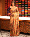 Dark Purple Tropical Floral Russian Dola Tissue Saree, Floral-Bird Border, and a Matching Blouse