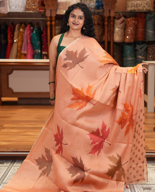 Borderless Pink Tissue Cotton Saree