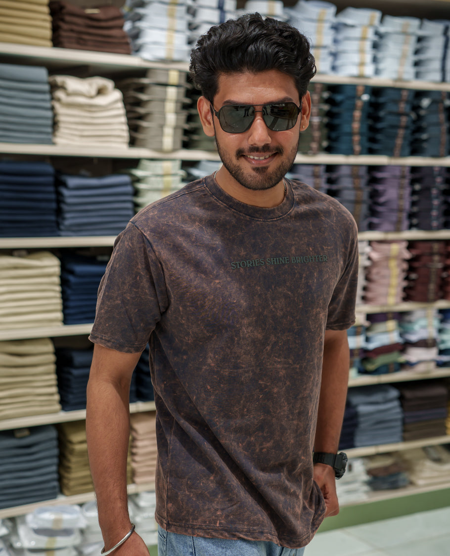 Black Cotton-Blended Lava-Wash T-Shirt Comes with a Typographic Print, Crew Neck, Half Sleeves, Oversized Fit, and Regular Length